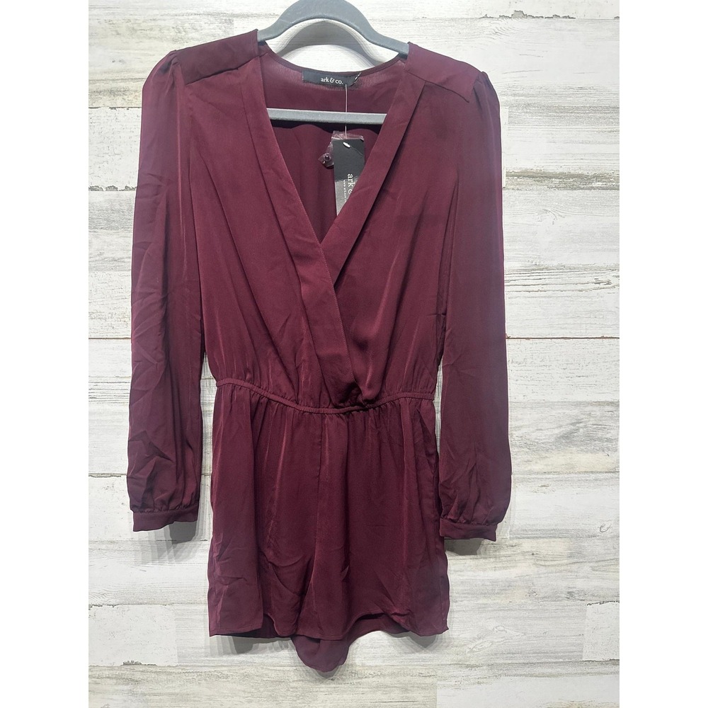 Ark & Co. Romper Women Small Burgundy Long Sleeve V-Neck Surplice NWT